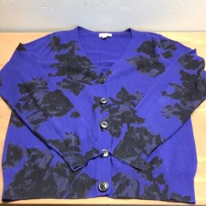 Talbots Sweater Womens Small Petite Cardigan Multicolor Floral Sweatshirt Cotton